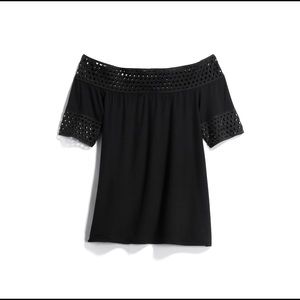 Montagne Umbra Detailed Trim Off Shoulder Knit Top